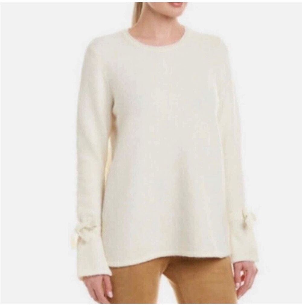 J.McLaughlin Ivory Merino Wool Alpaca Blend Bow Cuff Sweater Women’s Size Small